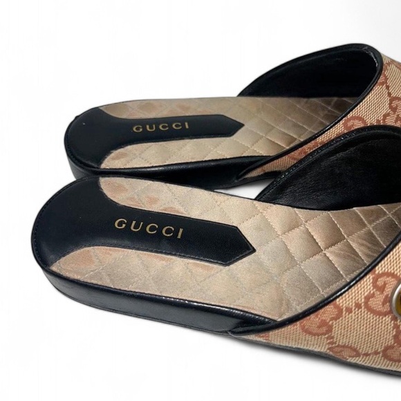 Authentic GUCCI Beige GG Logo Canvas Embroidered LA Angel Mule Loafers S… - Picture 8 of 13